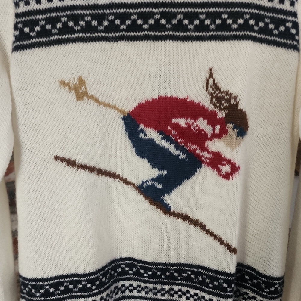 Eddie Bauer Ski Sweater Womens M Cream Mock Neck Skier Nordic Apres Ski Winter - Picture 3 of 13